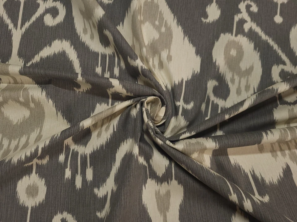 Waverly JAVA PEWTER Cotton Gray Paisley Ikat Drapery Uph Fabric - Image 4 of 4