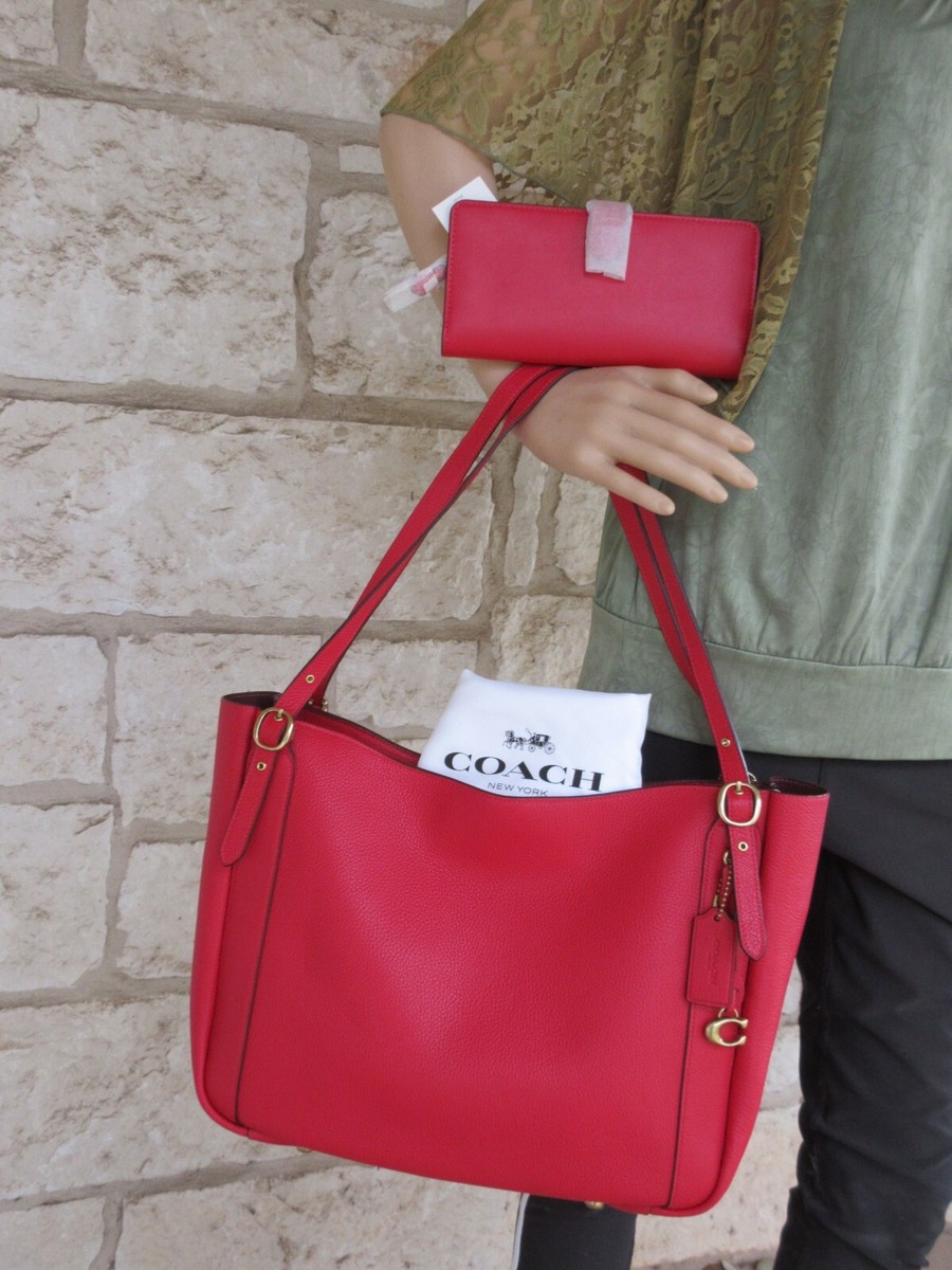 NEW Coach Alana Tote Soft Leather Candy Apple RED Dust Bag OR Tote