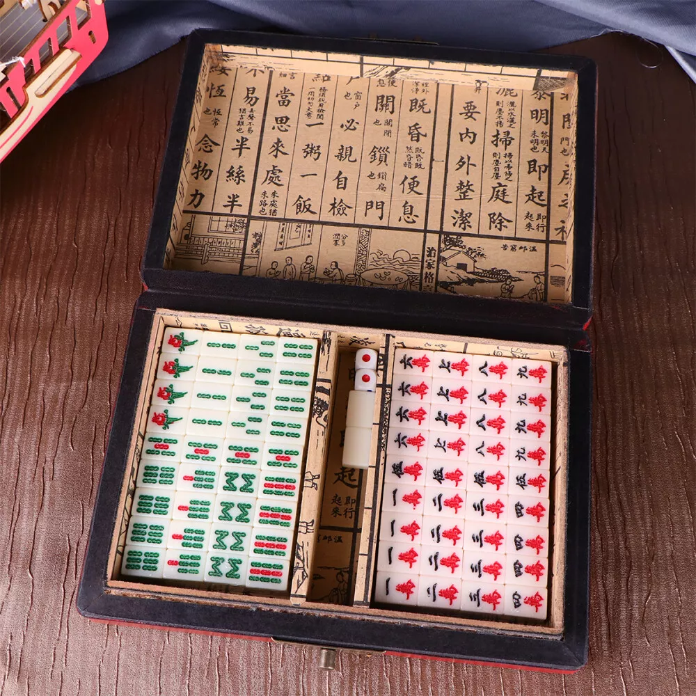 Mini Chinese Mahjong Board Game mahjong with Storage Box for Travel Board  Game Family Fun Toys