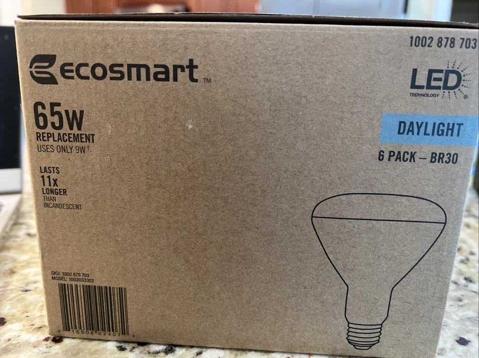 EcoSmart 65-Watt Equivalent BR30 Dimmable LED Light Bulb Daylight (6-Pack). - Image 2 of 2