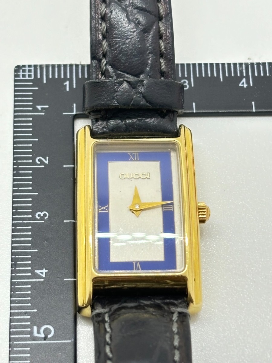 Exc+5] GUCCI 2600L Gold Blue Rectangle Womens Watch Vintage Used