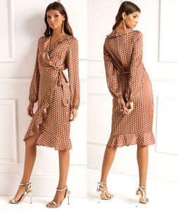 lipsy polka dot frill wrap dress