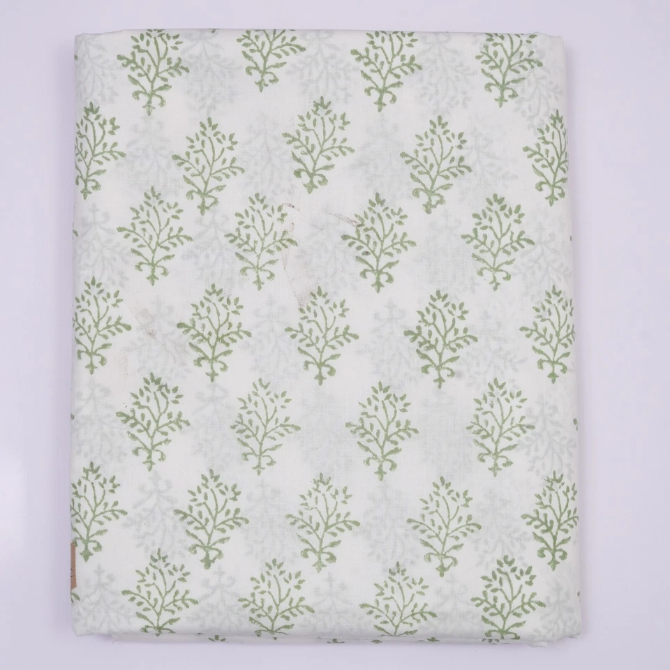 Indian Hand Block Print Fabric Green Cotton Sanganeri Print Fabric by the 1 Yard - Image 3 of 4