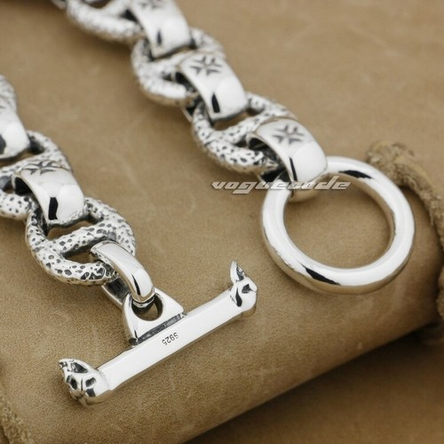 Huge Heavy 925 Sterling Silver Bracelet Mens Biker Rock Punk Link Chain 8W006B - Picture 9 of 16