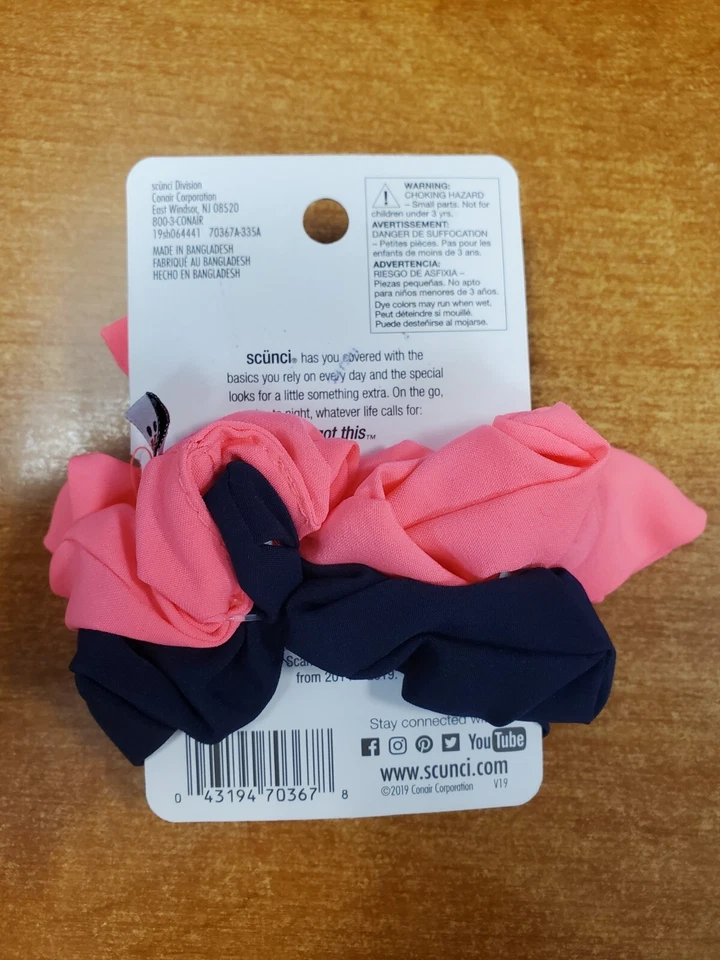 8 Packs of 2: Scunci Scrunchie Ponytail Holders Hot Pink Bow/Navy (3678)-R4P6 - Image 3 of 3