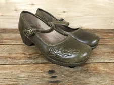 Dansko Savanna Floral Mary Jane Shoes EUR 42 US 11.5 Green Stitched Leather Heel