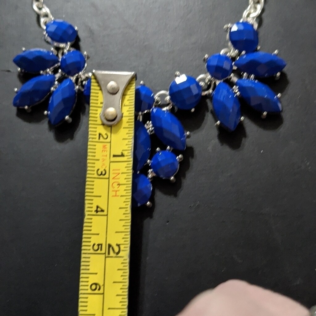 Silver Tone Blue Rhinestone Statement Necklace - image 5