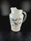 Vintage 1950s Bartlett Collins Feathered Birds Milk Glass Pitcher 7.75” High