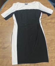 Chaps Women’s Black White Dress Size XL Professional Dressy Knee Length 3/4slv