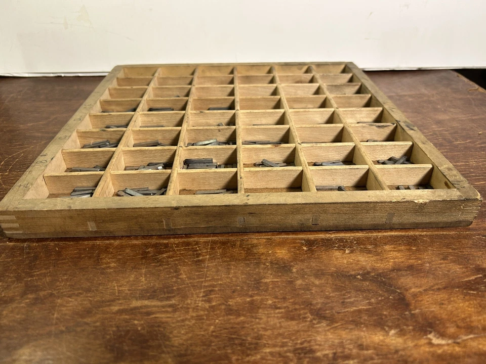 Impresión tipográfica mediana de metal Stymie vintage tipo 10 piezas con estuche de madera bandeja caja Foto 3 de 4