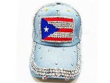 Puerto Rico Rican Rhinestone Baseball Cap Fashion Jeans Denim Sun Hat Bling Tam