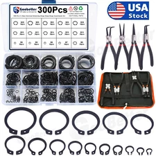 300x External Snap Ring Circlip C-Clip Retaining + 4pcs Snap Ring Pliers Remover