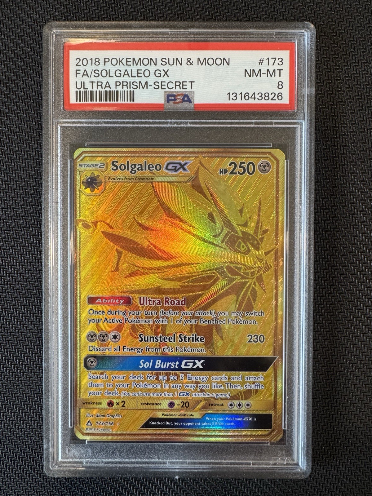 Solgaleo GX 173/156 SM Ultra Prism Secret Rare PSA 8