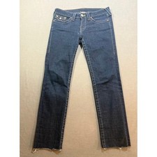 True Religion Julie Jeans Women's Dark Wash Denim Raw Hem 29X27 Flap Pockets.