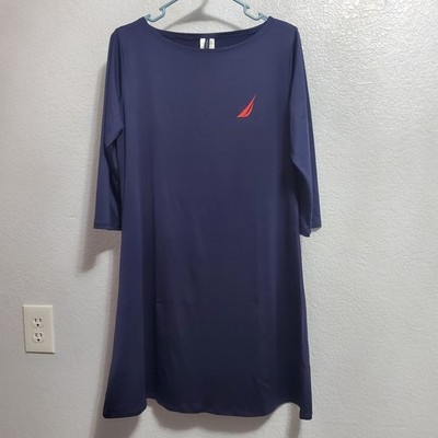 Nautica Womens Active Dress M Blue Swim Cover Up Stretch 3/4 Sleeve  Athleisure | eBay