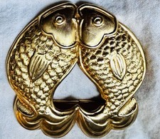 Vtg Double Fish Heart Women's Belt Buckle by "Detail's"