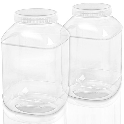 2 Pack Clear Plastic Jars, 1.5 Gallon Square Plastic Containers with Screw-On...
