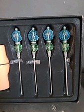 8pc Embellished Silver Tone Blue & Green Beads Metal Cocktail Picks  ~4" New