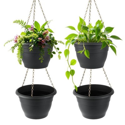 RooTrimmer Hanging Planters 10 Inch, 4 Pcs Flower Pots with Drainage Hole, Se...