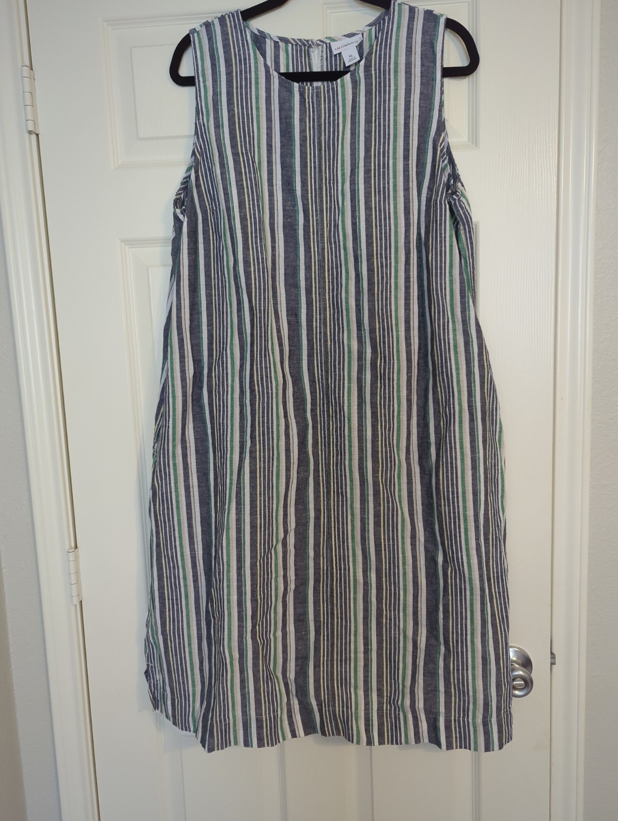 Liz Claiborne Women's XL Linen Dress Sleeveless Striped Casual Summer