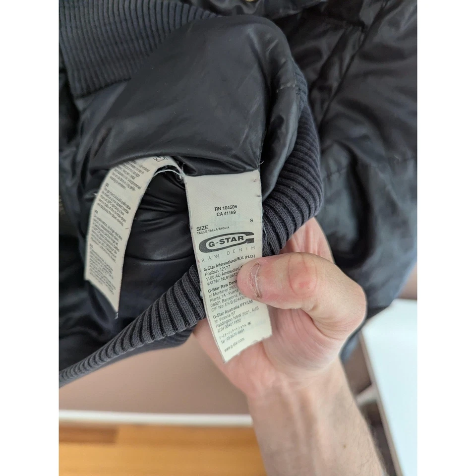 G-Star RAW Jacket Mens Small Black Hooded Puffer Bomber Insulated Zip Winter - Image 4 of 4