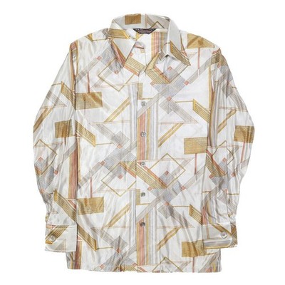 CAREER CLUB Herren Hemd weiß & gold geometrisches Muster S Polyester Langarm