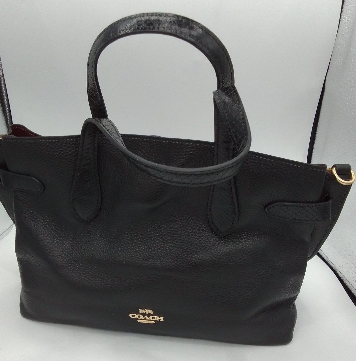 Coach CH187 Hanna Carryall Pebble Snake-embossed Leather Gold Black RRP $550 New