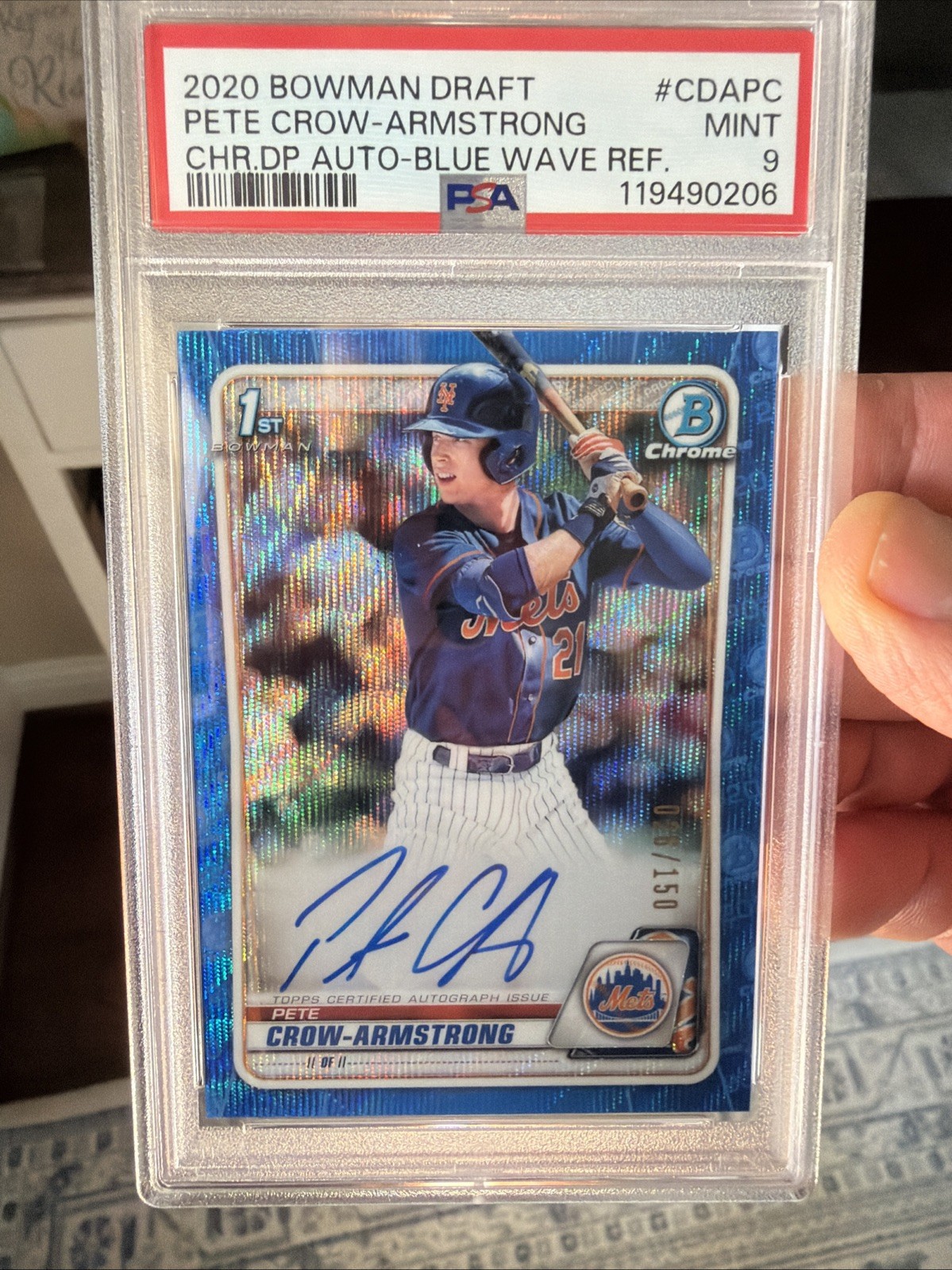 2020 Bowman Chrome Blue Wave Refractor 1st Auto Pete Crow Armstrong /150 PSA 9🔥