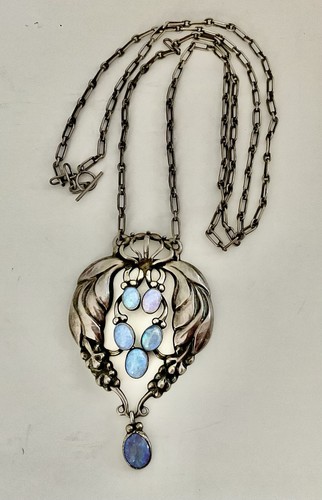 Antique Early Georg Jensen Drop/Necklace With Opals, #5