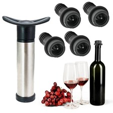 Wine Saver Pump with 4 Vacuum Bottle Stoppers Stainless Steel Convenient