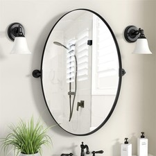 Farmhouse Pivot Oval Bathroom Mirror Black Metal Tilting Vanity Mirror 500x700mm