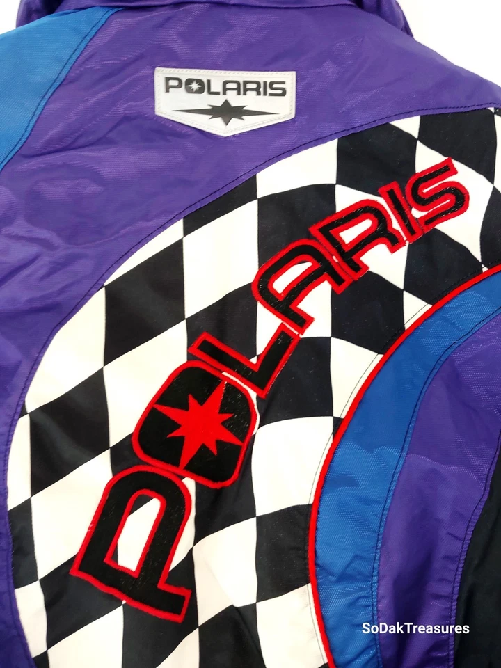 Vintage 90s Polaris Men's Size M Riding Jacket Blue Black Purple Checkerboard - Image 2 of 4