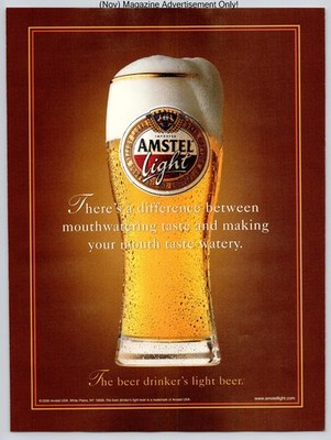 Amstel Light Imported Beer Premium Taste Lager Glass 2001 Advertisement