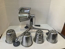 Vintage Saladmaster Hand Crank Food Processor Shredder Chopper with 5 Cones