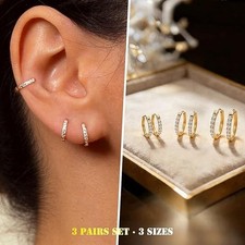 Pairs 14K Gold Huggie Hoop Earrings - Small Minimalist Set for Sensitive Ears  