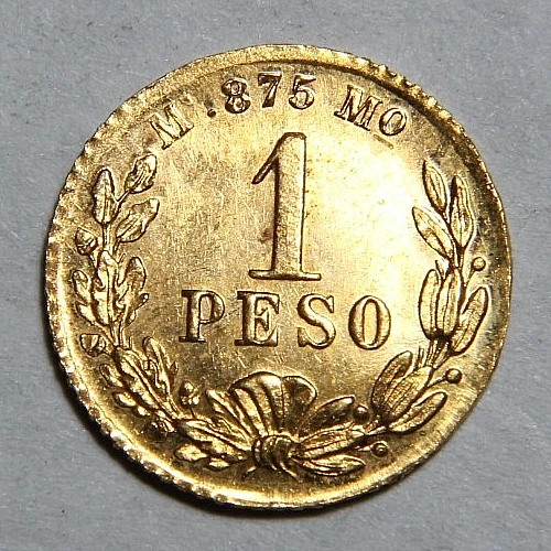 1880/70 Mo M México Oro Uno 1 Peso Bonito UNC Detalle Montaje Eliminado -5260- Foto 4 de 4