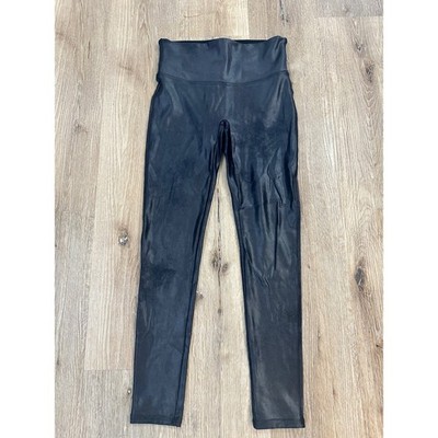 Spanx Faux Leather Leggings Black High Waist Petite Medium M Very Black 20110P