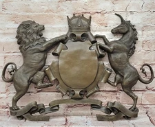 Genuine Bronze British Royal Coat of Arms Wall Crest Plaque Hanging Unicorn Lion