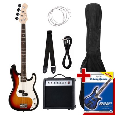 B-WARE Komplettes E-Bass Set Bass Gitarre Verstärker Amp Tasche Gurt Kabel Noten