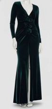 Betsy & Adam Womens Green Velvet Rosette Long-Sleeve Gown Dress Sz 6
