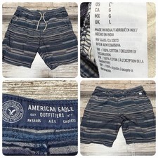 American Eagle Striped Drawstring Shorts Men  s L Blue Casual Inseam 8.5 Cotton