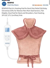 RENPHO Electric Heating Pad for Back Pain Relief, Birthday Christmas Gifts Pink