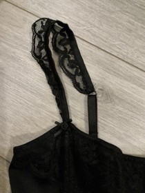 Ann Summers Black Satin & Lace Frilled Corset Top Size 10-12