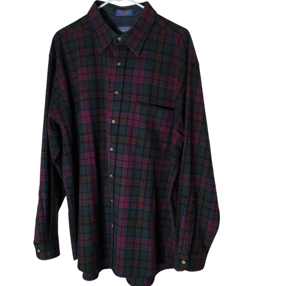 Camisa Pendleton Lana A Cuadros Abotonada Roja Verde De Colección Para Hombre Extra Grande VER Foto 4 de 4