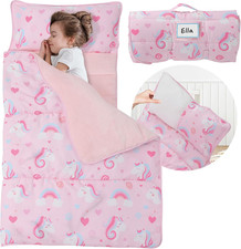 Toddler Nap Mat with Detachable Pillow  Blanket - Soft Plush Minky Fleece Kids