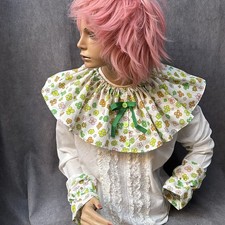 Vtg Floral clown ruff ruffle costume collar Cuffs Green