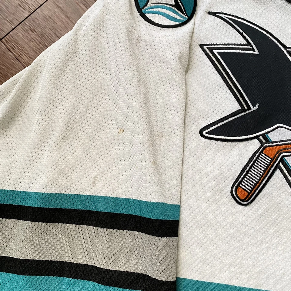 Camiseta deportiva vintage de hockey sobre hielo de los San Jose Sharks NHL CCM talla grande blanca negra real Foto 2 de 4