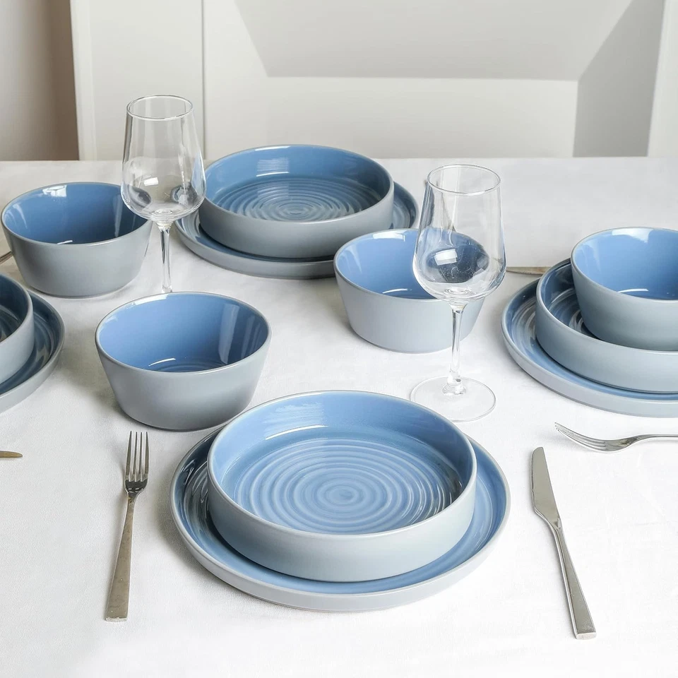 Stone Lain Elica 12-Piece Dinnerware Set for 4, Modern Stoneware Plates Bowls - Image 2 of 4