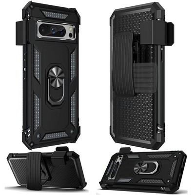 For Google Pixel 10 Pro XL Case Ringstand Holster Clip Combo + Tempered Glass