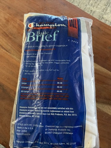 CHAMPION 1997 WHITE COTTON TALL BASIC BRIEFS UNDERWEAR 2 PACK SIZE 40 BRAND NEW - Picture 5 of 7